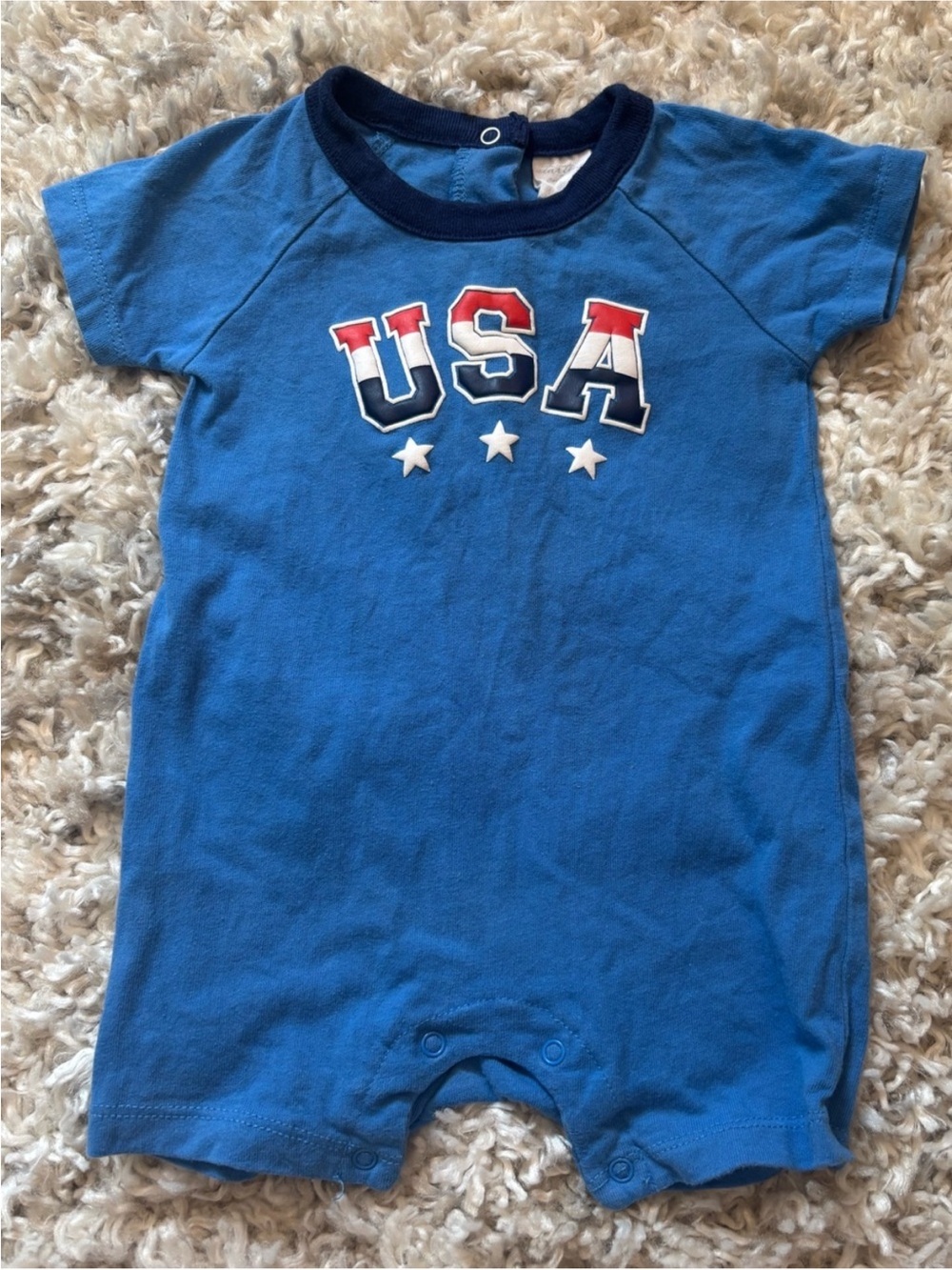 Starting Out “USA” Short-Sleeve Romper in Blue | Size 9m